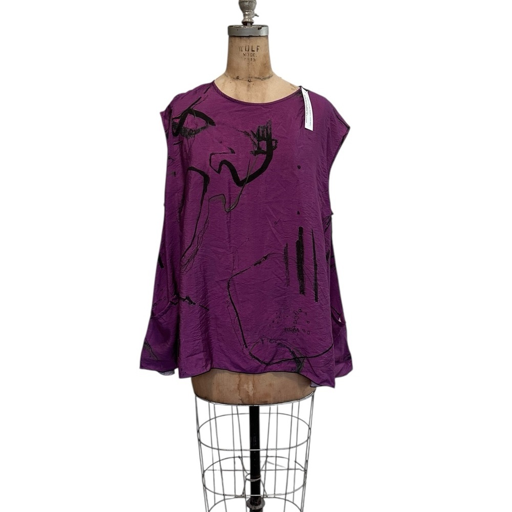3 Potato NWT Purple Abstract Sleeveless Women's Top Size M/L Artsy Lagenlook